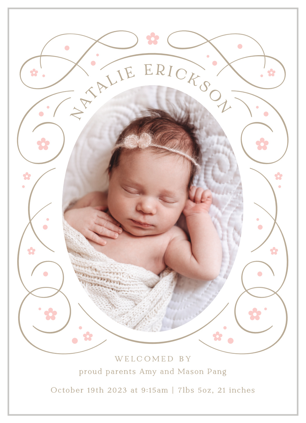 Swirled Frame Birth Announcements by Basic Invite