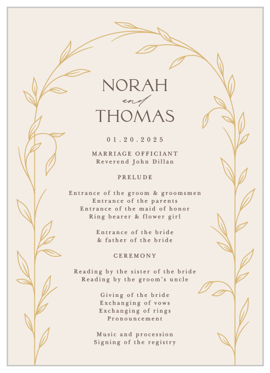 Our Arched Vine Wedding Programs are sure to walk family and friends through every step of your ceremony.