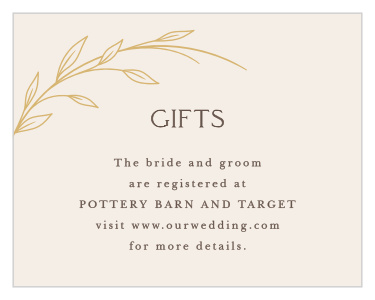 Our Arched Vine Registry Cards are sure to let loved ones know where you would like your wedding gifts from.