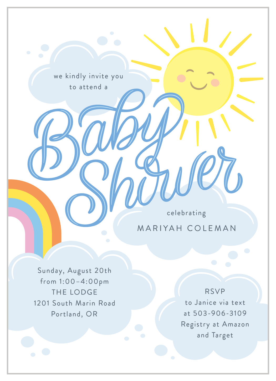Sun In The Sky Baby Shower Invitations