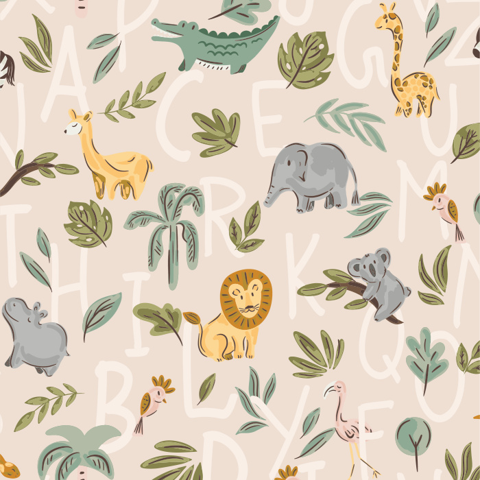 Add the perfect touch to your child's room with our Hidden Alphabet Jungle Peel and Stick Wallpaper.