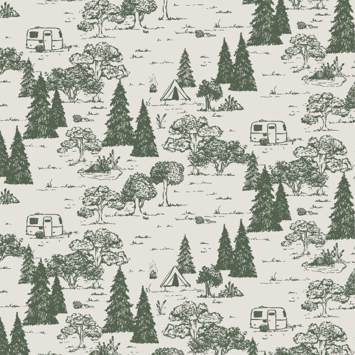 Bring the outdoors to any room in your home with our Forest Campsite Peel and Stick Wallpaper.