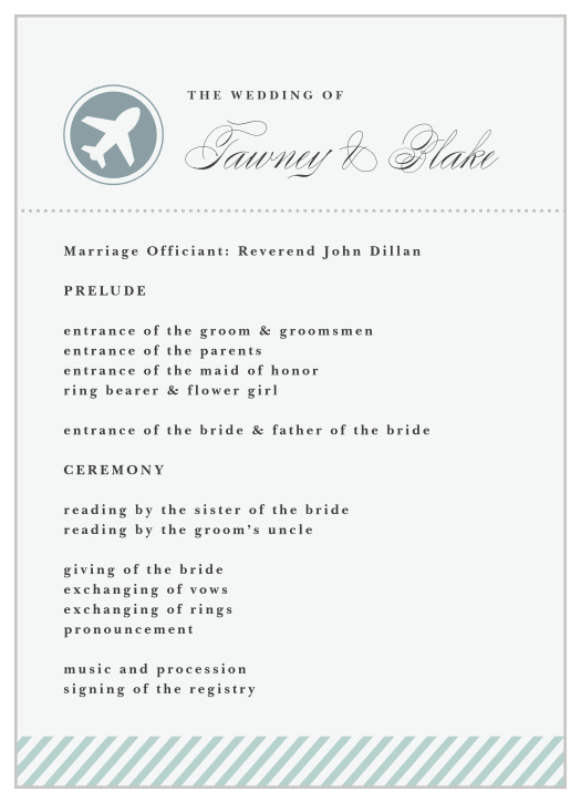Keep your guests informed of all the details of your ceremony, with our modern Boarding Pass Wedding Programs!