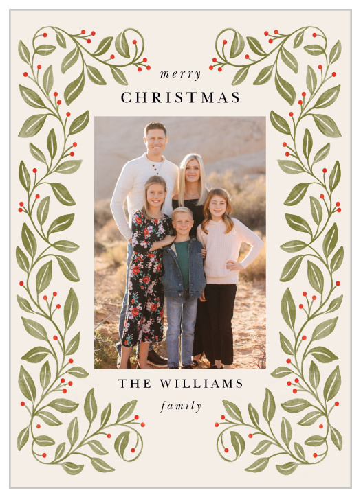 Our Lovely Foliage Frame Christmas Cards are the perfect way to warmly wish family and friends a happy holiday season.