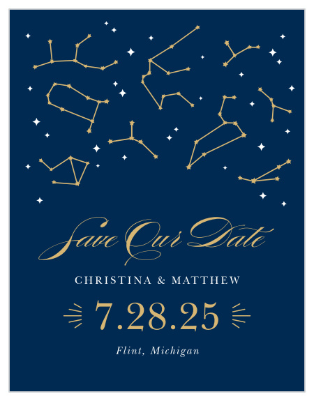 Our Classic Constellation Foil Save the Date Magnets are the perfect way to make sure your out-of-town guests are able to make your big day!