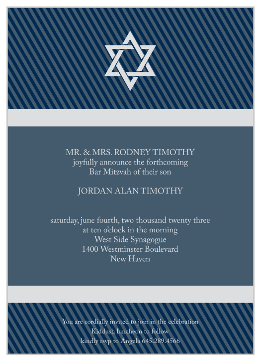 Send out a neat, clean invitation with our Bordered Section Bar Mitzvah Invitations!