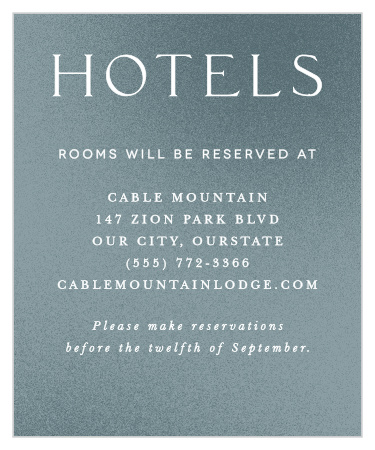 Our Textured Camille Accommodation Cards are a great way to let out-of-town guests know where you have booked a block of rooms.