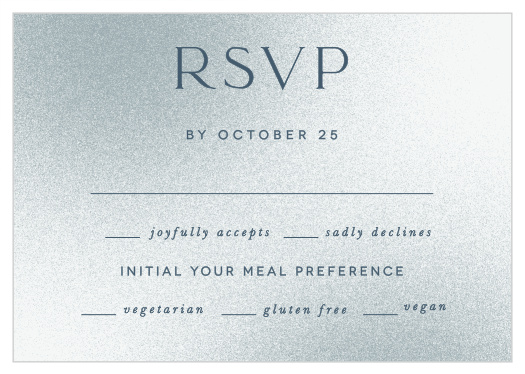 Our Textured Camille Response Cards are sure to help you and your partner gather a headcount of everyone who plans to attend your wedding.