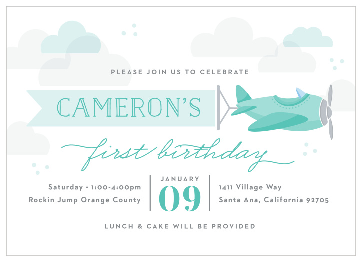 Announce your little one's big day with our Aerial Airplane First Birthday Invitations.