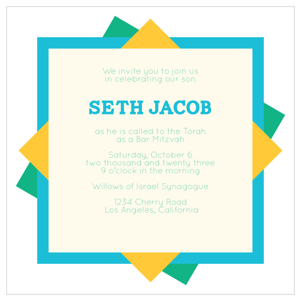 Invite your guests to your Bar Mitzvah in style! The Loose Papers Bar Mitzvah Inviatation is a trendy and stylish way to leave your loved ones impressed.