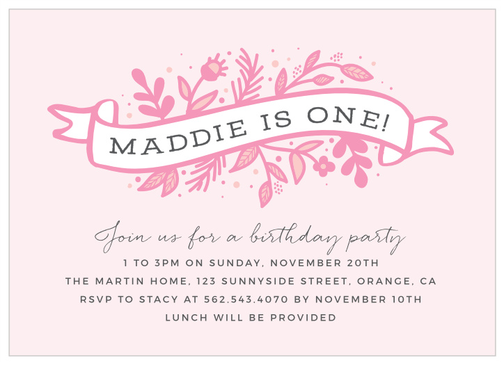The design of our Baby Banner First Birthday Invitations is one that any little lady will absolutely adore!