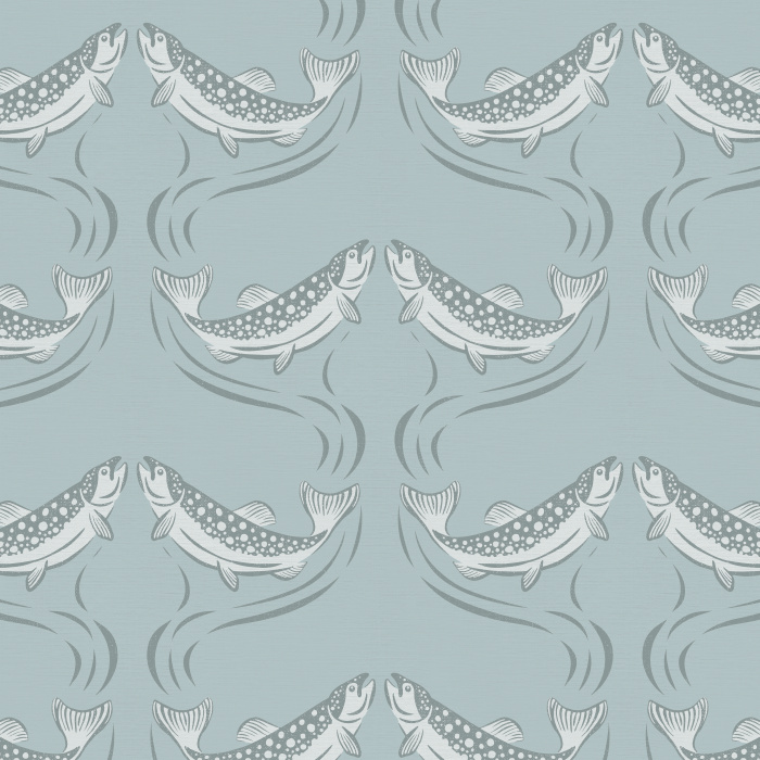 Display your love of the outdoors with a touch of classic elegance with our Trout Upstream Wallpaper.