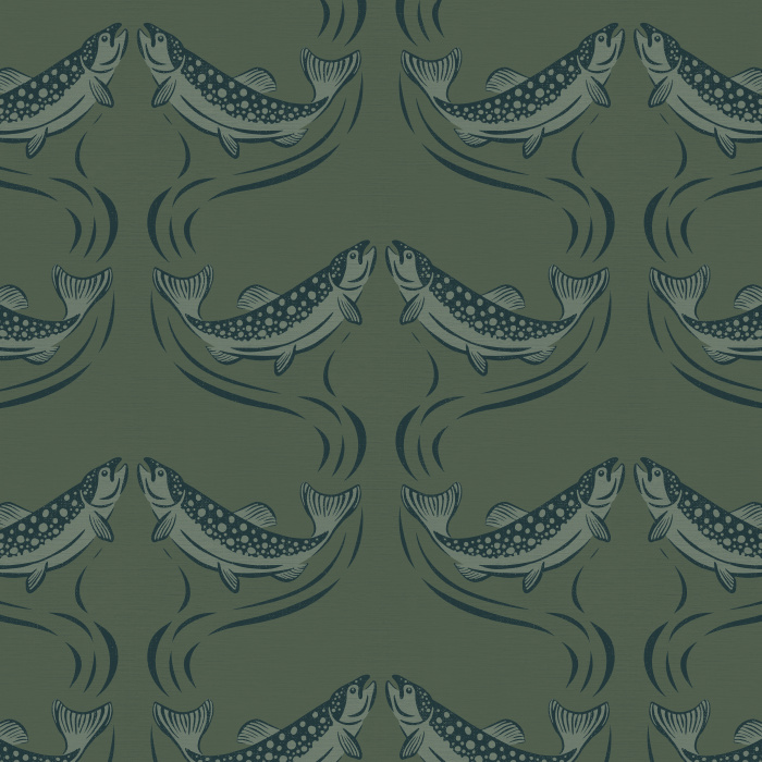Display your love of the outdoors with a touch of classic elegance with our Trout Upstream Wallpaper.