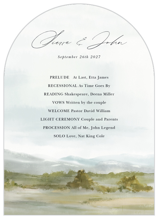 Walk family and friends through each step of your ceremony with our Mountain Painting Wedding Arch Programs.