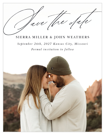 Give close family and friends notice of your upcoming wedding with our Mountain Painting Wedding Arch Save the Date Cards.