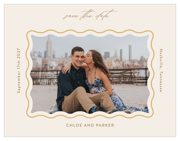 Let family and friends know of your upcoming wedding with our Simple Wave Wedding Arch Save the Date Magnets.