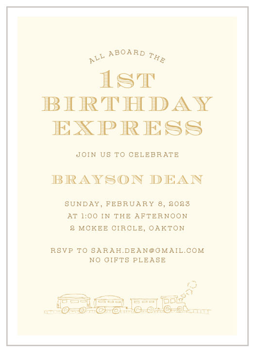 Gather family and friends together to celebrate your little one's special day with our Train Set First Birthday Invitations.