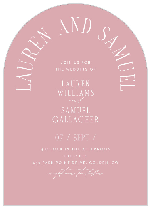 Our Typographic Love Wedding Arch Invitations are sure to surround you with close friends and family on your big day.