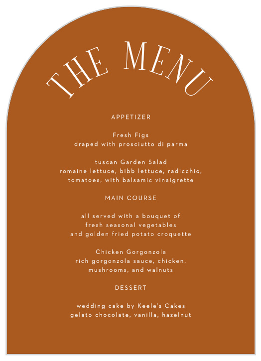 Let family and friends know what mouthwatering foods will be served at your reception with our Typographic Love Wedding Arch Menus.