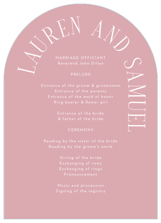 Let family and friends know every step of your ceremony easily with our Typographic Love Wedding Arch Programs.