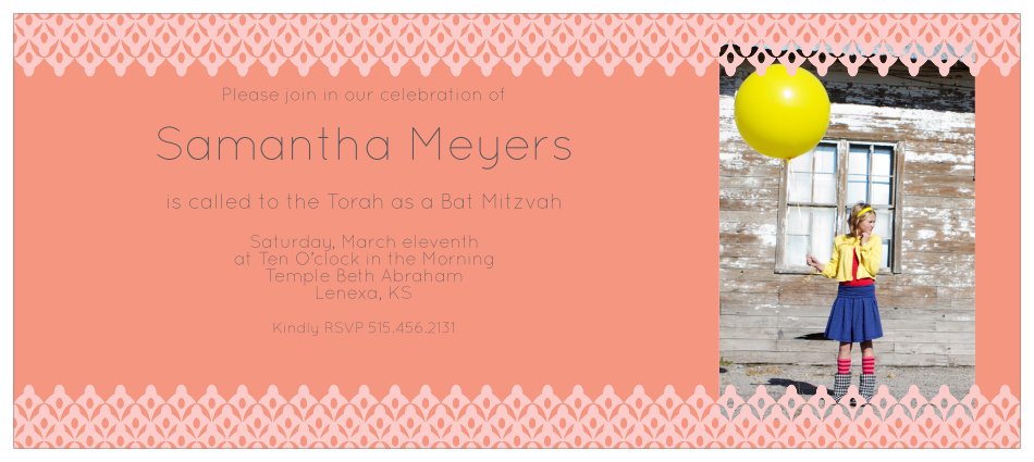 This awesome card is perfect for your up coming Bat mitzvah. Let your guests know about it, and get them excited at the same time.