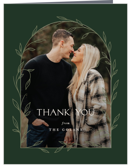 You appreciate the love and support of loved ones shown on your big day, share that with them when you send out our Forest Woods Wedding Arch Thank You Cards.