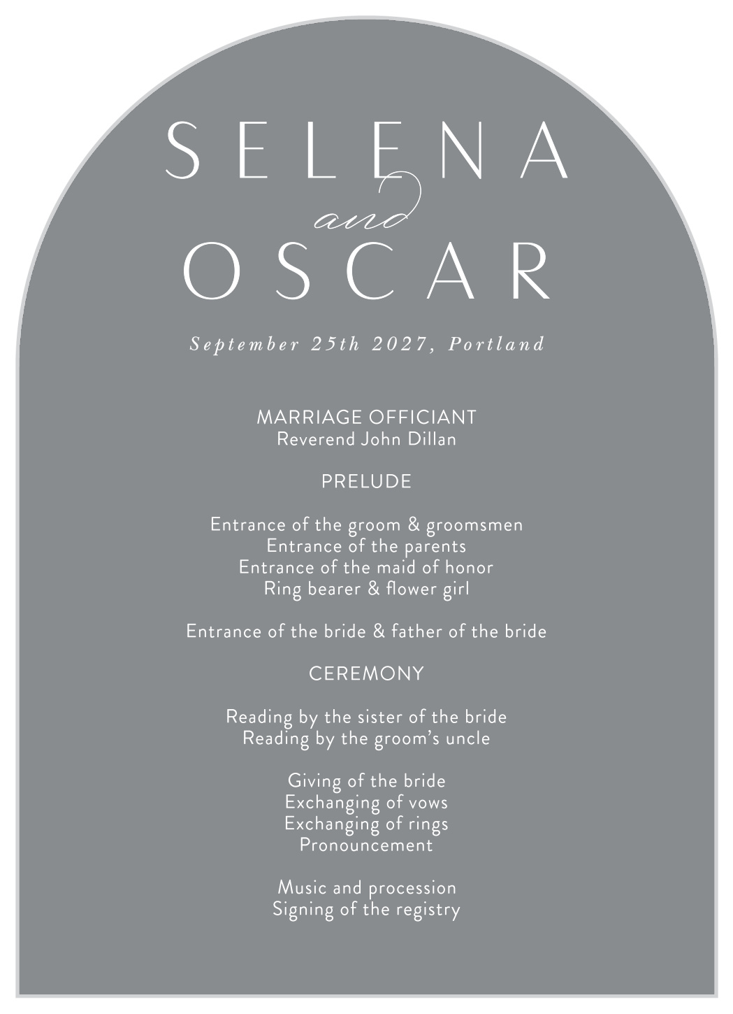 Vintage Portrait Wedding Arch Programs