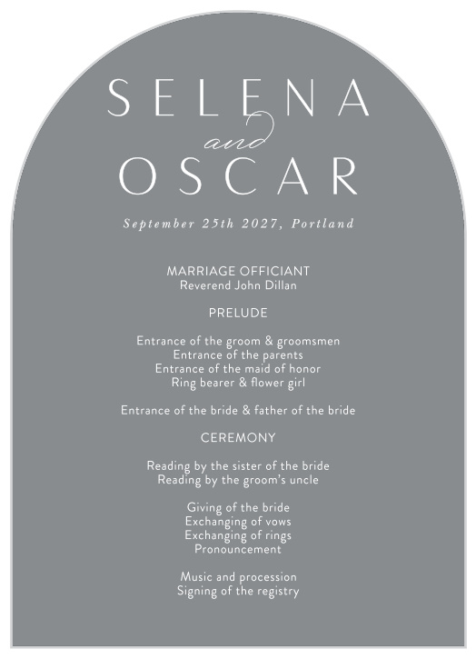 Let family and friends know each step of your ceremony with our Vintage Portrait Wedding Arch Programs.