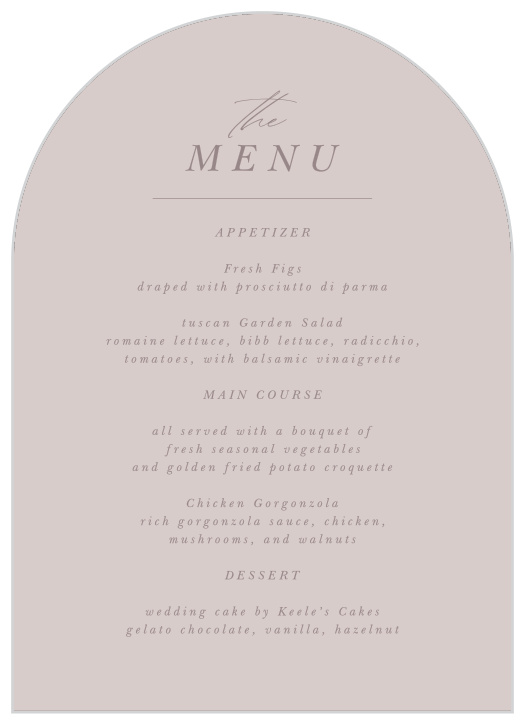 Let family and friends know what mouthwatering meals will be served at your reception with our Color Blocks Wedding Arch Menus.