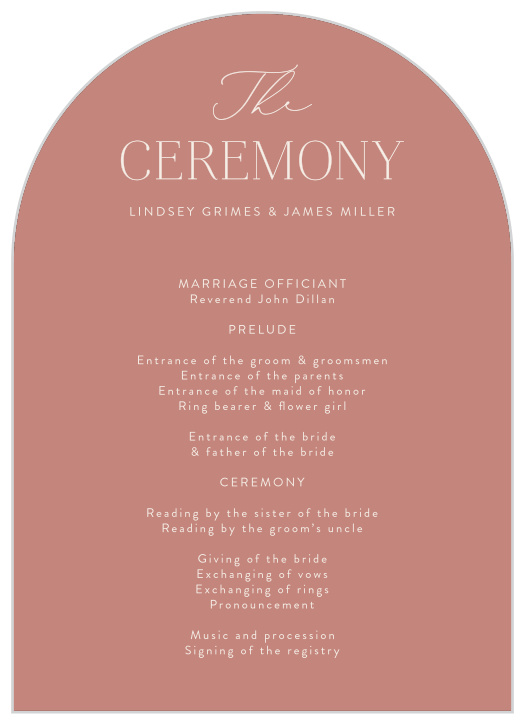 Our Warm Glow Wedding Arch Programs describe every step of your ceremony to your lovely guests.