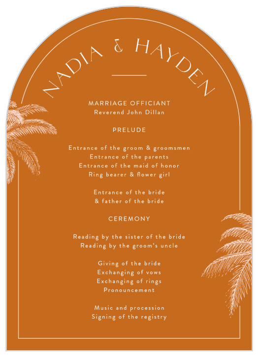 Set the stage for the perfect event with our Pretty Palms Wedding Arch Programs.