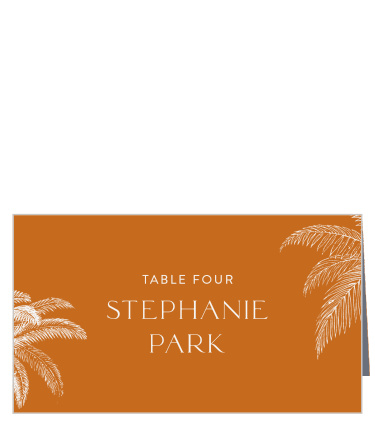 Set the stage for the perfect event with our Pretty Palms Wedding Arch Place Cards.