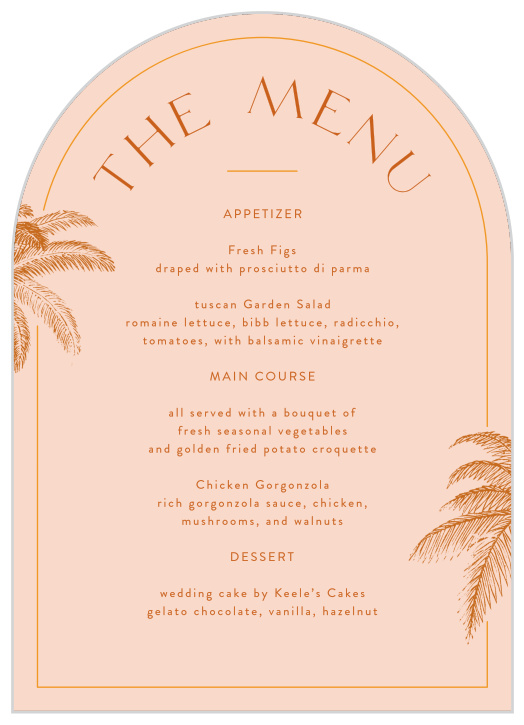 Set the stage for the perfect event with our Pretty Palms Wedding Arch Menus.