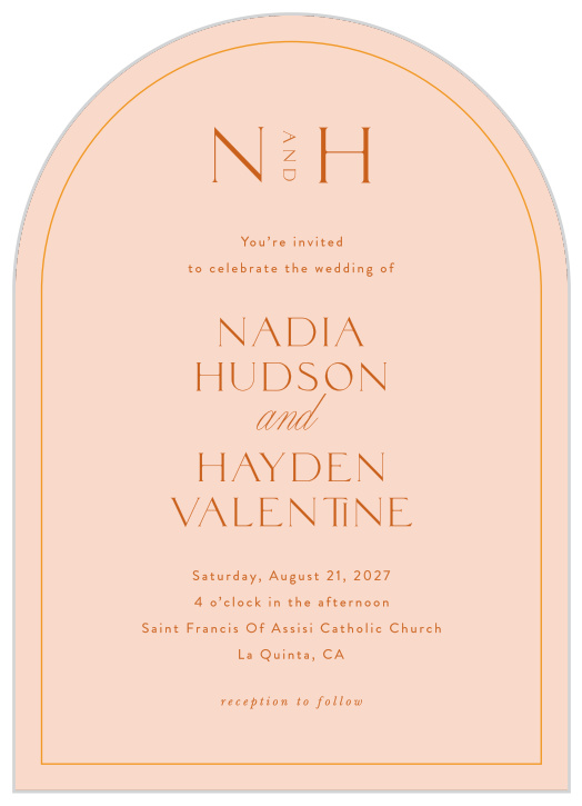 Present your wedding information in the most gorgeous way with our Pretty Palms Wedding Arch Invitations.