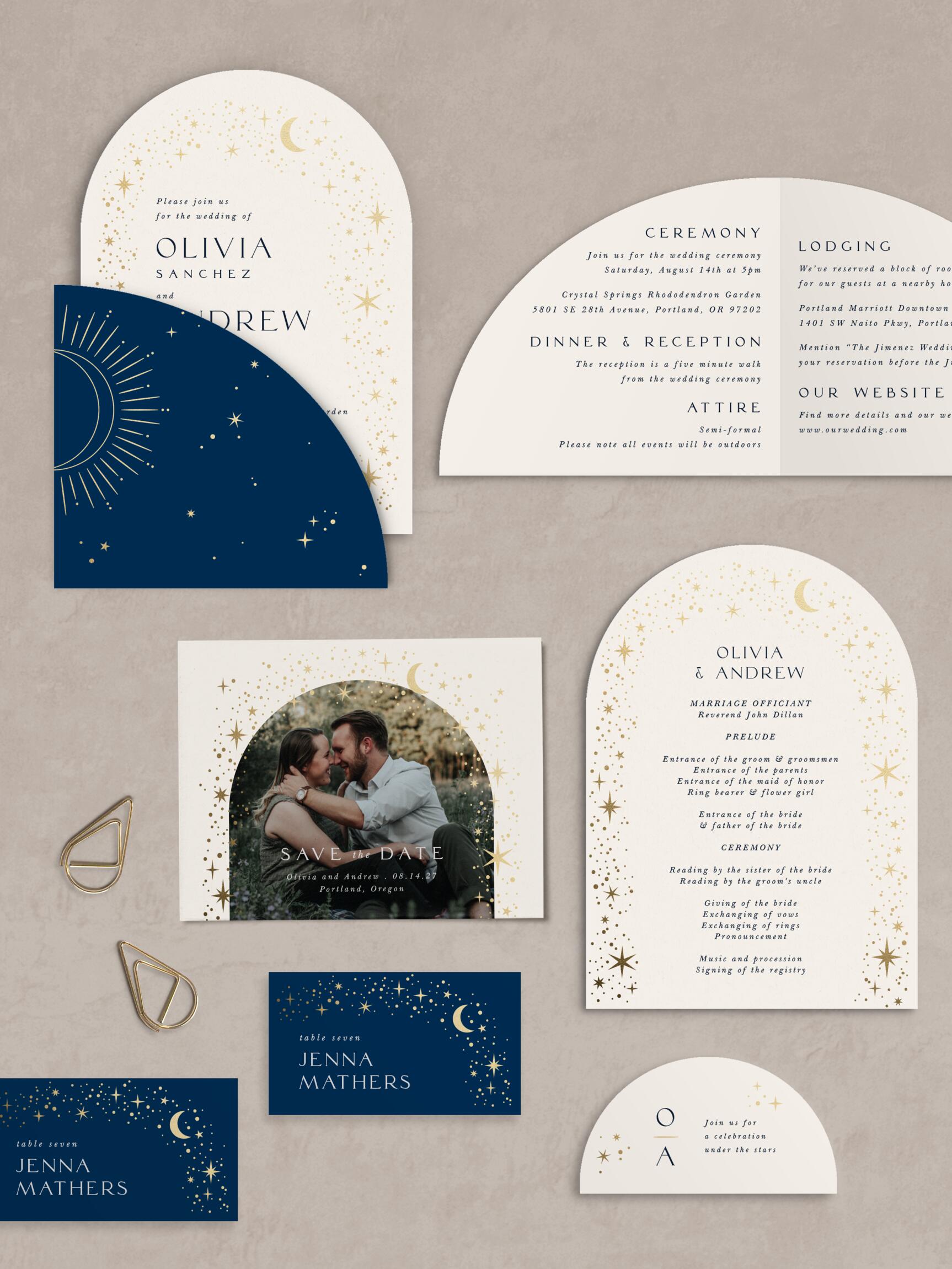 Prepare everyone for a dazzling event with our Celestial Stars Wedding Arch Invitations.