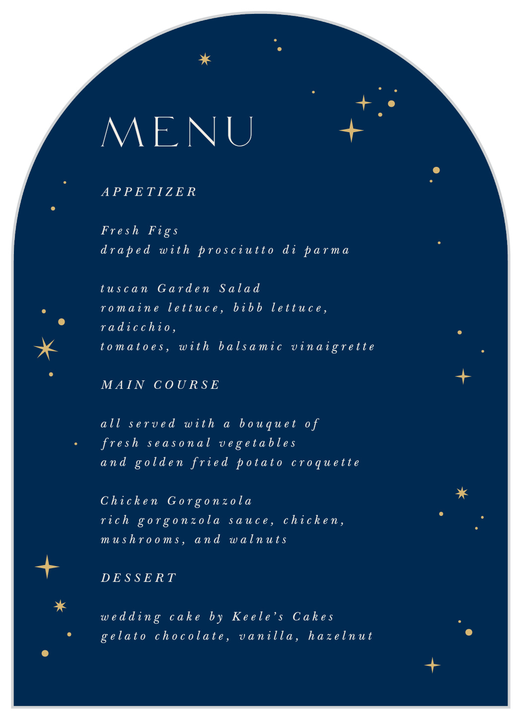 Celestial Stars Wedding Arch Menus by Basic Invite