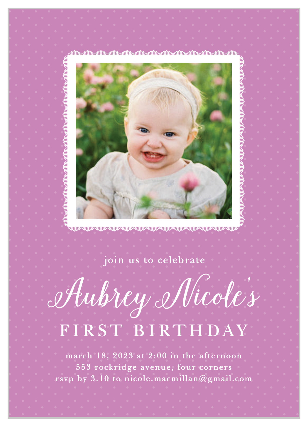 Lace & Polka Dots First Birthday Invitations