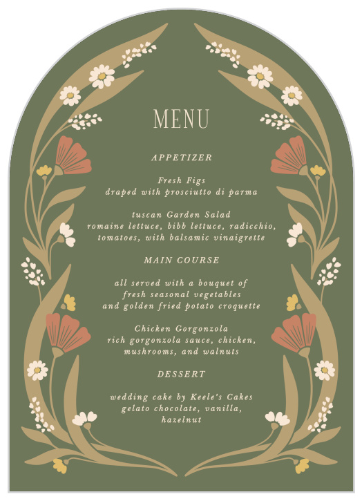 Our Art Nouveau Wedding Arch Menus let family and friends know which mouthwatering meals will be served at your reception.