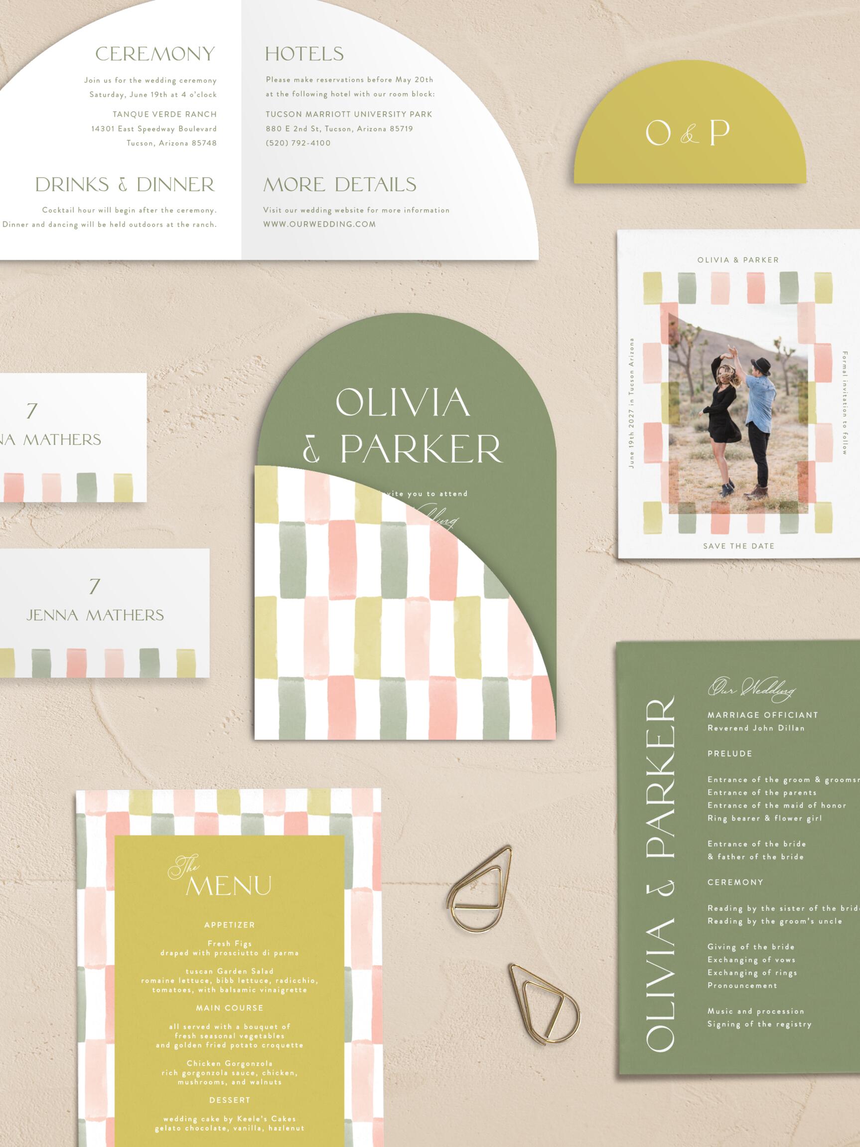 Our Painted Tile Wedding Arch Invitations surround you with family and friends on your special day.