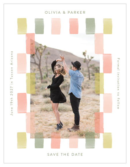 Our Painted Tile Wedding Arch Save the Date Magnets announce your upcoming big day to all of your close friends and family.