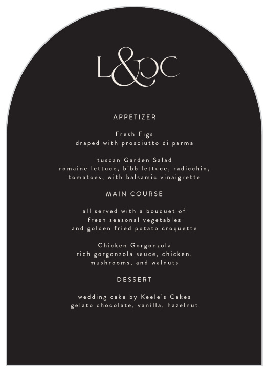 Create an enchanting dining experience with our Ever & Ever Wedding Arch Menus.