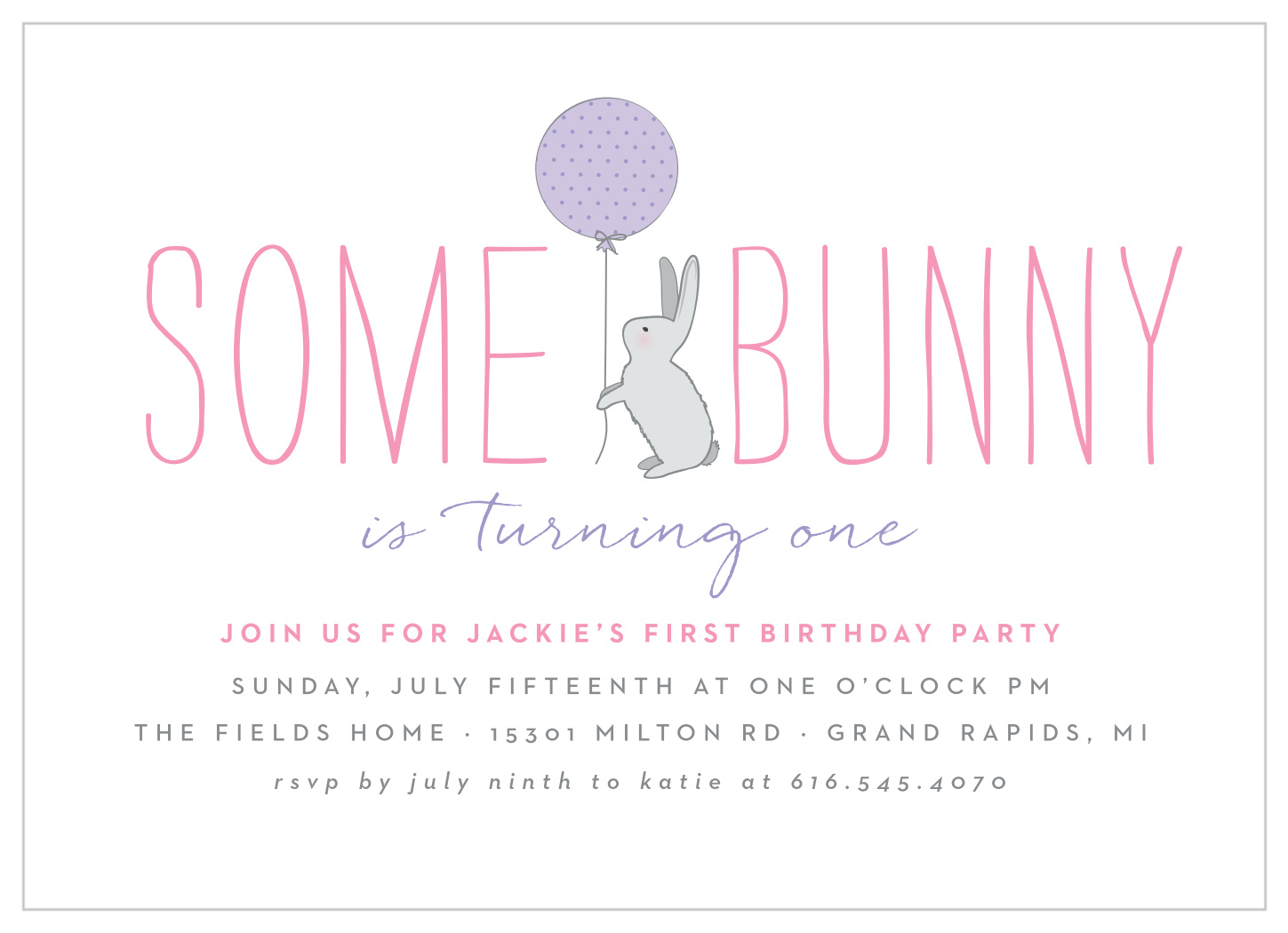 Simple Balloon First Birthday Invitations