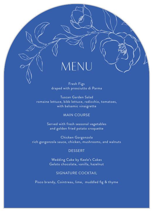 Set the mood for your dining experience with our Summer Magnolias Wedding Arch Menus.