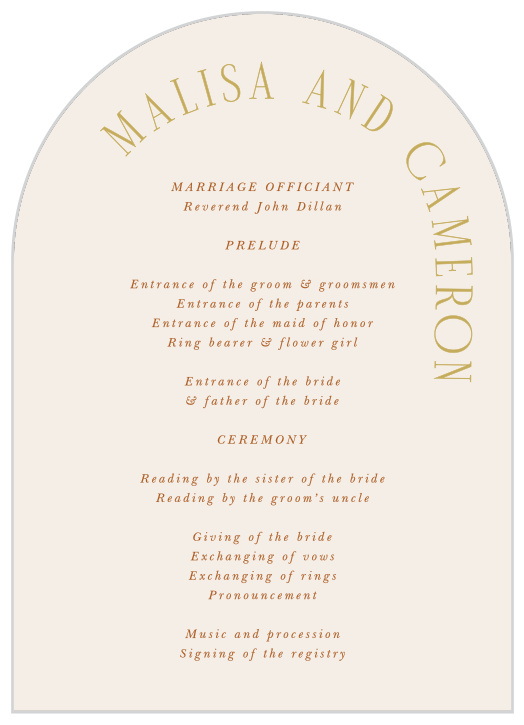 Our Type Arch Wedding Arch Programs help guide family and friends through every step of your ceremony.