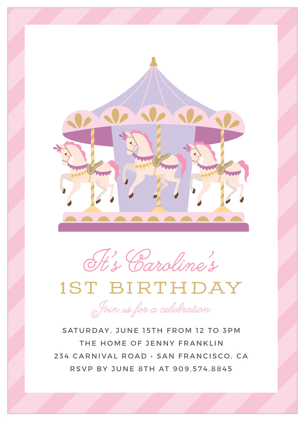 Carousel Ride First Birthday Invitations