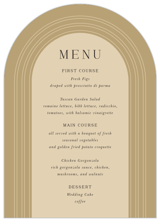 Our Love Arch Wedding Arch Menus lets family and friends know what will be served on your big day.