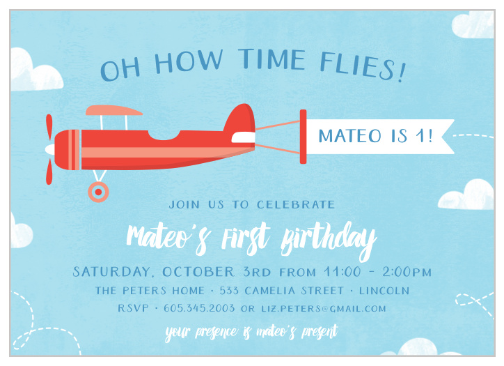 It feels like your baby flew right through their first year - now it is time to celebrate, starting with our Little Pilot First Birthday Invitations!