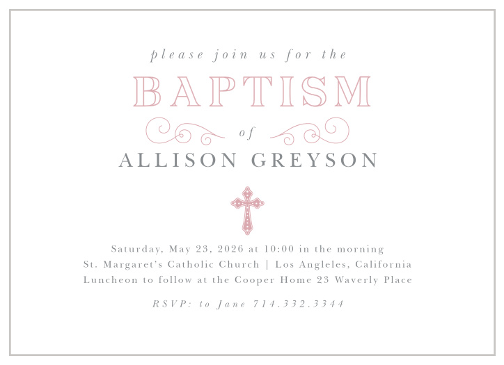 Celebrate your little one's introduction to the fold with our Script Cross Baptism Invitations.