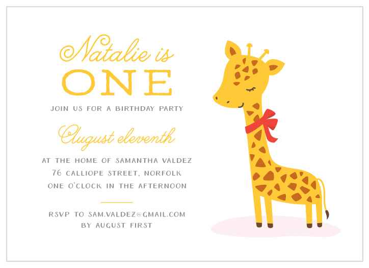 Gather close friends and family to celebrate your little one's special day with our Fun Giraffe First Birthday Invitations.