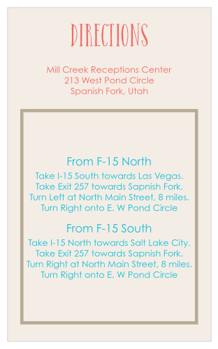 One size fits all directions card.